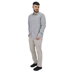 Men's Linen Long Sleeve Slim Fit Front Button Garment Wash Shirt
