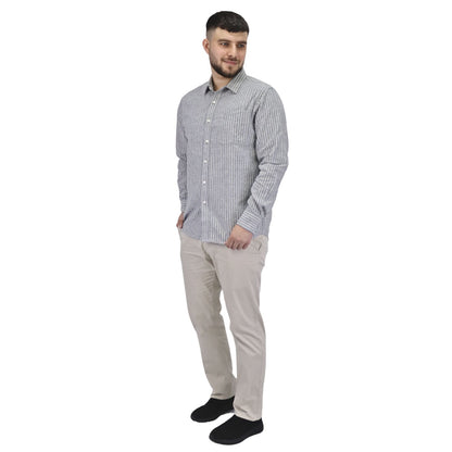 Men's Linen Long Sleeve Slim Fit Front Button Garment Wash Shirt