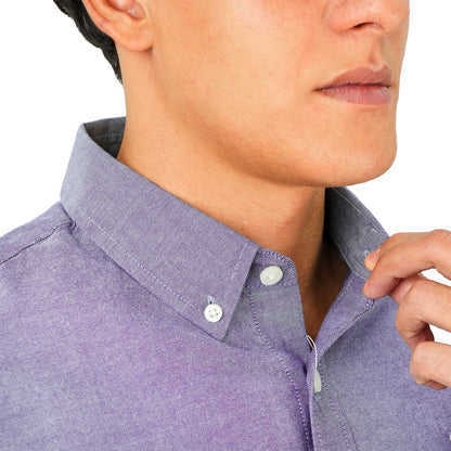 Men's Cotton Oxford Shirt - Small Lion Embroidery, Slim Fit, Full Button