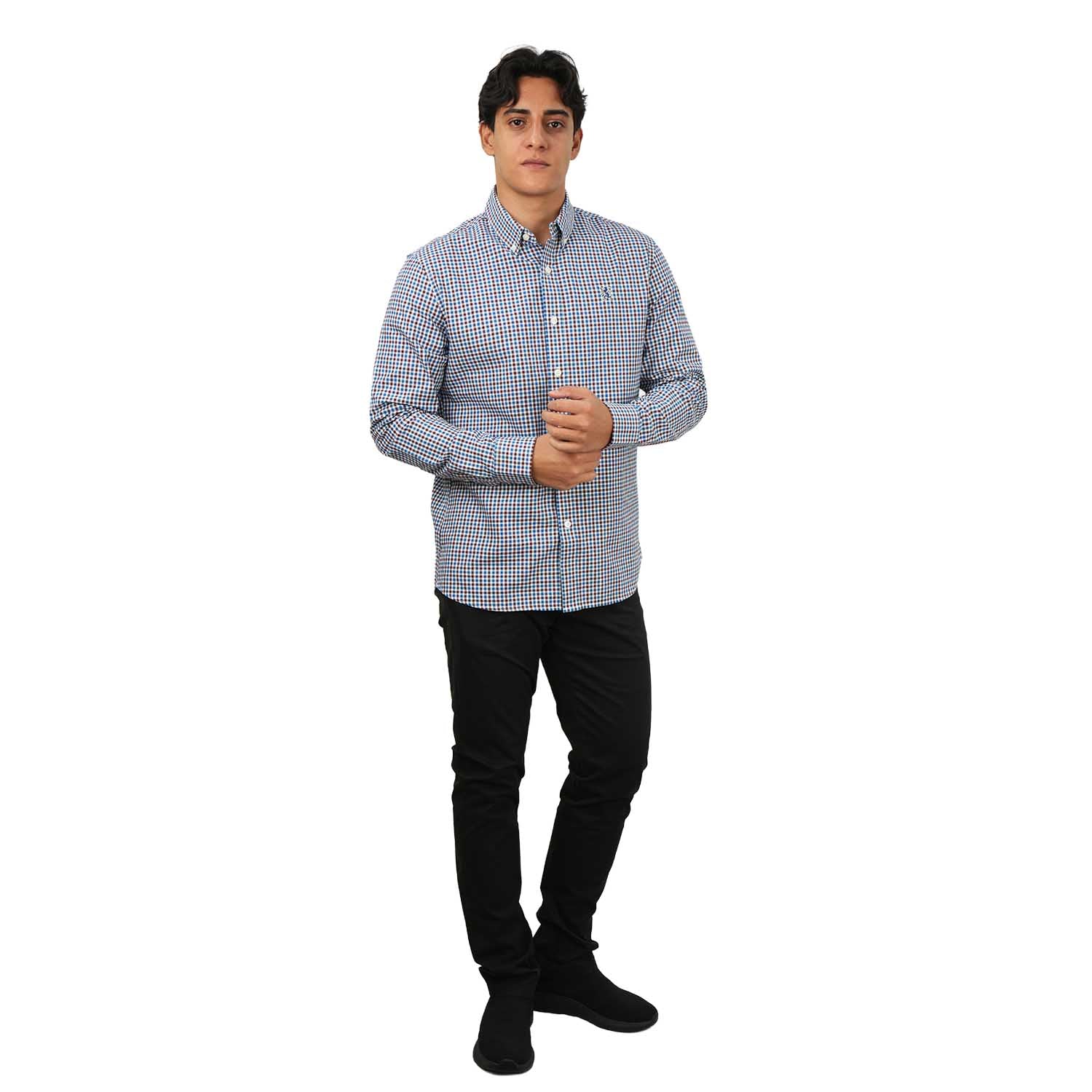 Men's Cotton Oxford Shirt - Small Lion Embroidery, Slim Fit, Full Button
