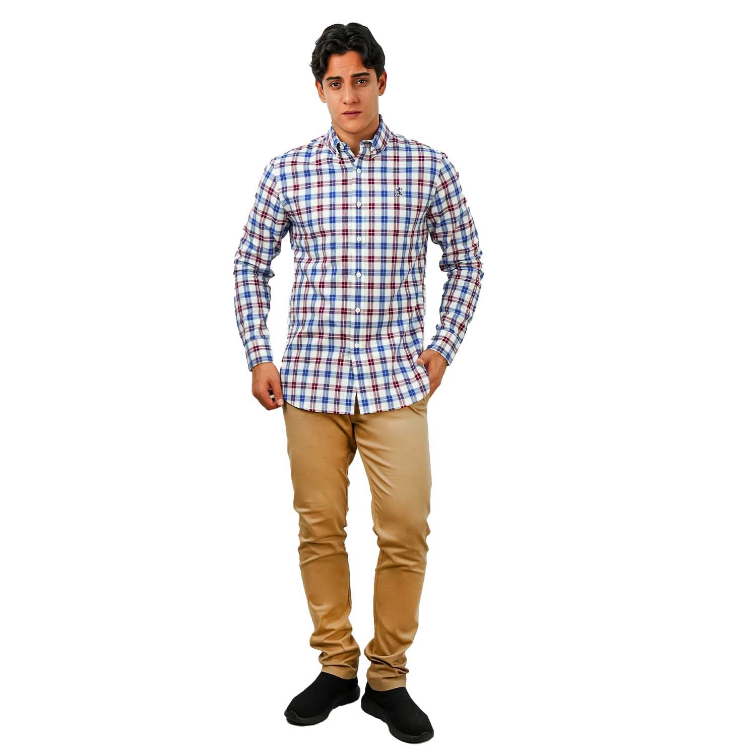 Men's Cotton Oxford Shirt - Small Lion Embroidery, Slim Fit, Full Button