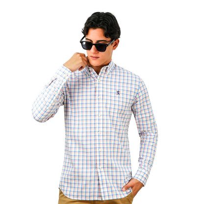 Men's Cotton Oxford Shirt - Small Lion Embroidery, Slim Fit, Full Button