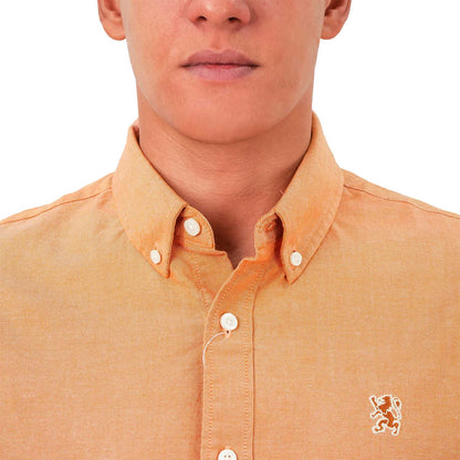 Men's Cotton Oxford Shirt - Small Lion Embroidery, Slim Fit, Full Button