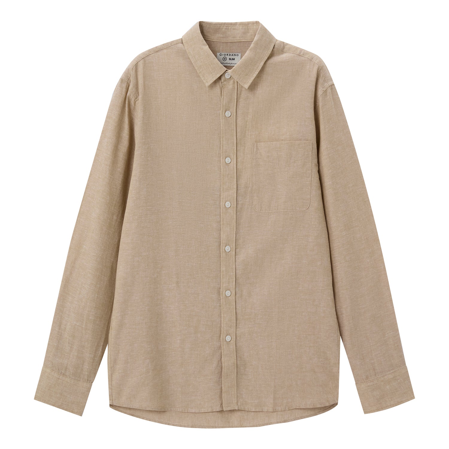 Giordano Men's Linen Cotton Poplin Shirt-Brown