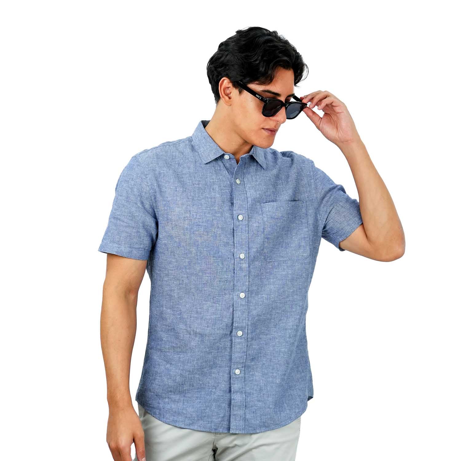 Men's Linen Cotton Poplin Short Sleeve Shirt