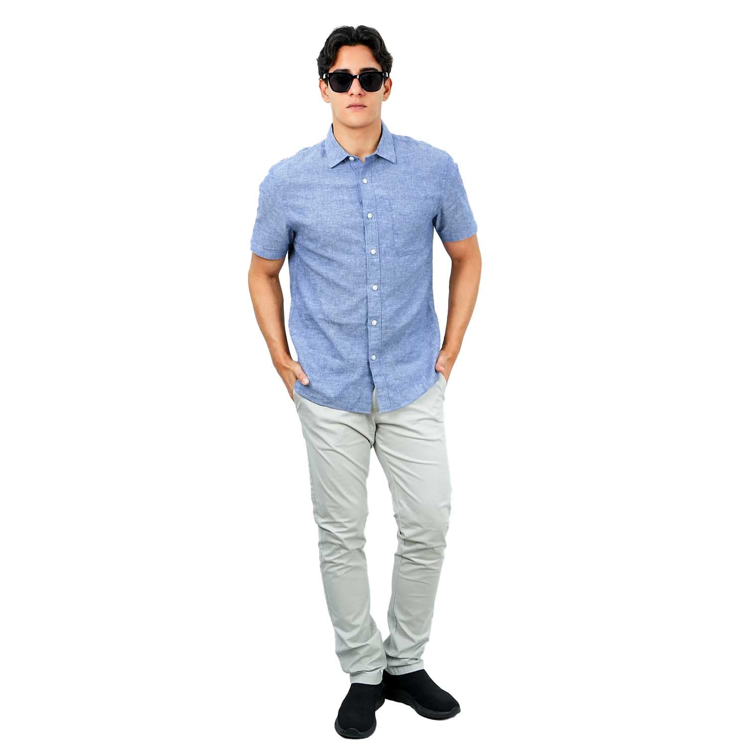 Men's Linen Cotton Poplin Short Sleeve Shirt