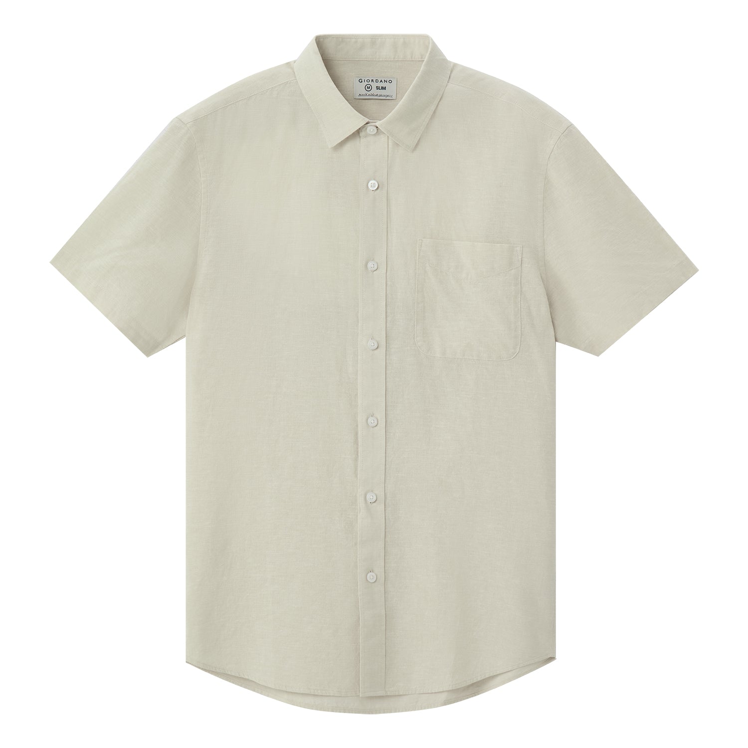 Giordano Men's Linen Cotton Poplin Short Sleeve Shirt-Brown