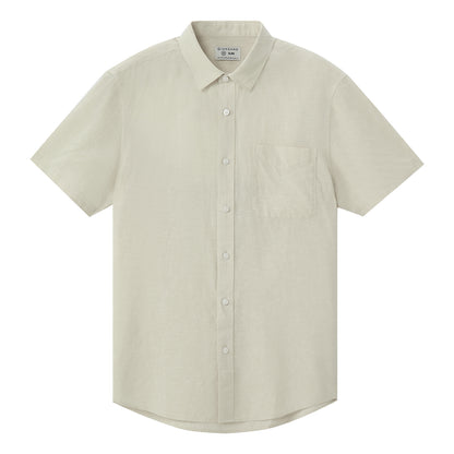 Giordano Men's Linen Cotton Poplin Short Sleeve Shirt-Brown