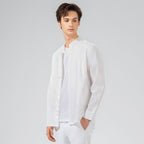Giordano Men's Linen Poplin Blend Stand Collar Shirt-White