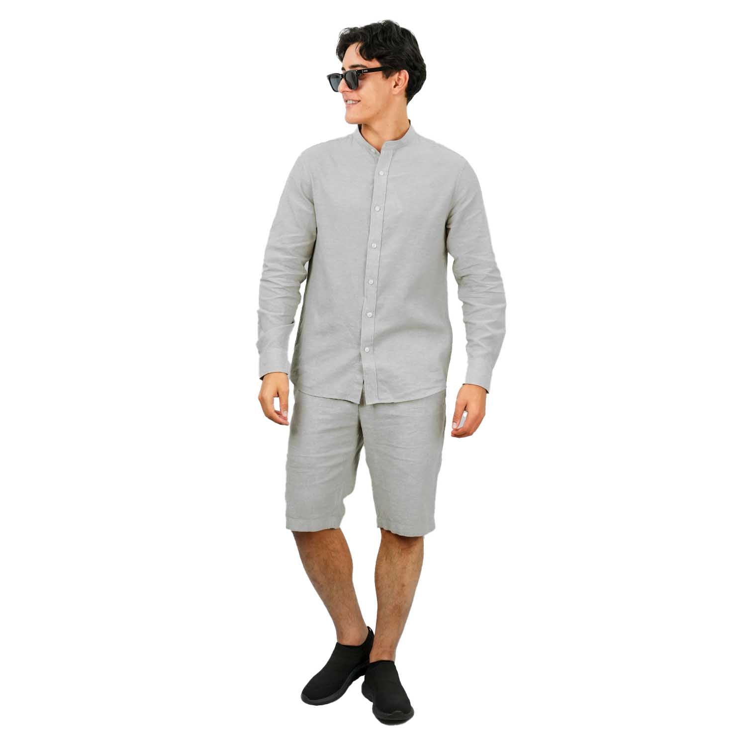 Men's Linen Poplin Blend Stand Collar Shirt