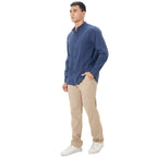 قميص رجالي بياقة قائمة من مزيج الكتان والبوبلين