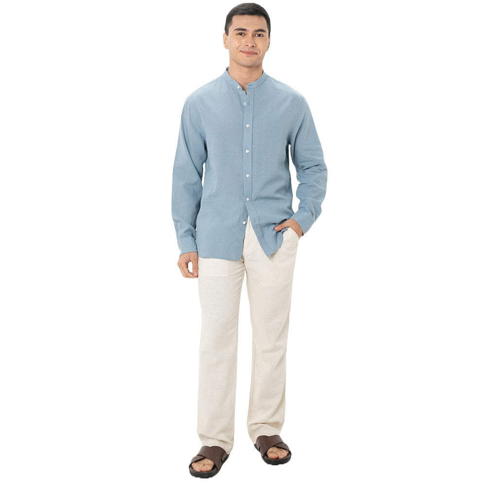 Men's Linen Poplin Blend Stand Collar Shirt