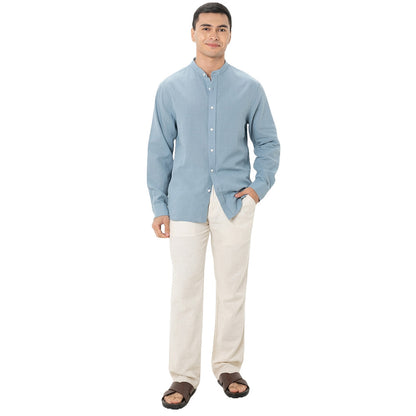 Men's Linen Poplin Blend Stand Collar Shirt