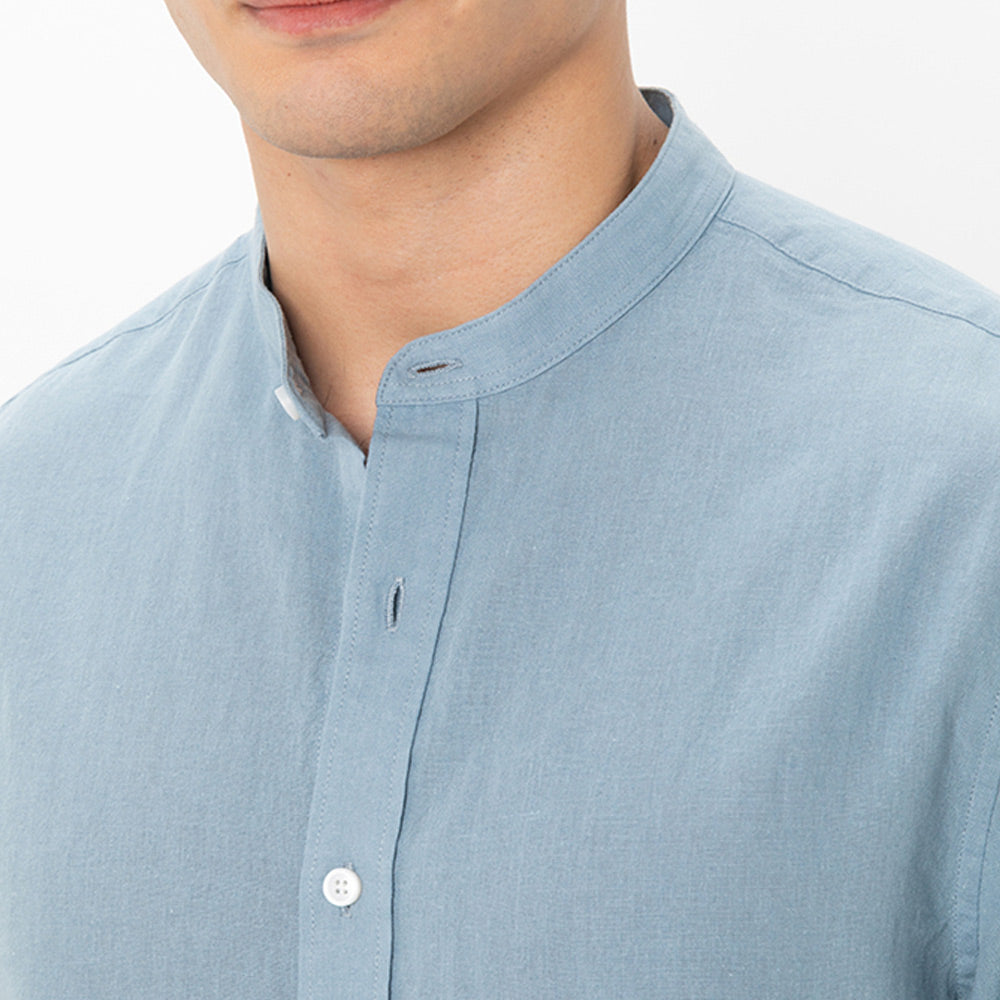 Men's Linen Poplin Blend Stand Collar Shirt