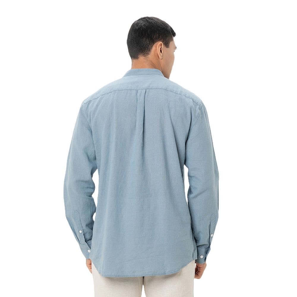 Men's Linen Poplin Blend Stand Collar Shirt