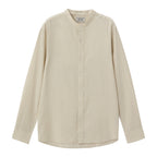 Giordano Men's Linen Poplin Blend Stand Collar Shirt-Beige
