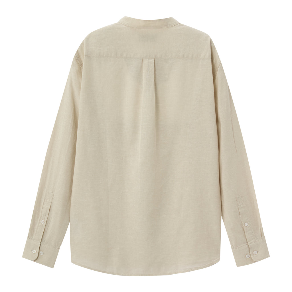 Men's Linen Poplin Blend Stand Collar Shirt