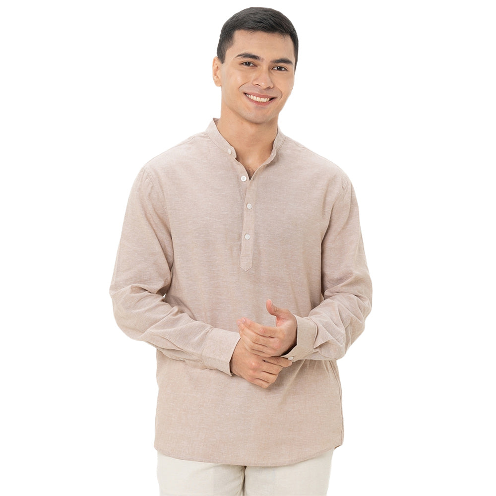Men's Linen Cotton Poplin Shirt | Slim Fit, Band Collar