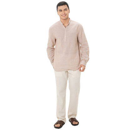 Men's Linen Cotton Poplin Shirt | Slim Fit, Band Collar
