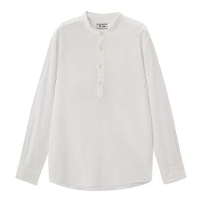 Giordano Men's Linen Cotton Poplin Shirt | Slim Fit, Band Collar-White