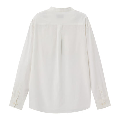 Men's Linen Cotton Poplin Shirt | Slim Fit, Band Collar