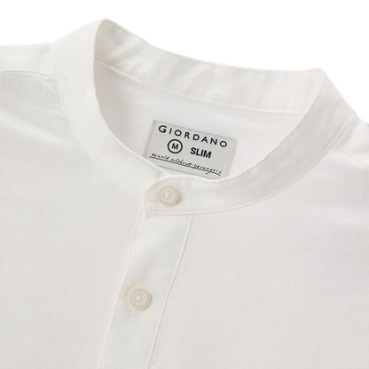 Men's Linen Cotton Poplin Shirt | Slim Fit, Band Collar