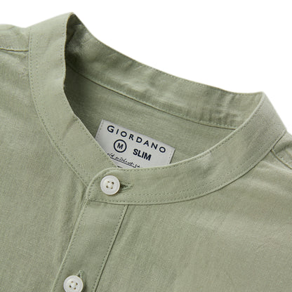 Men's Linen Cotton Poplin Shirt | Slim Fit, Band Collar