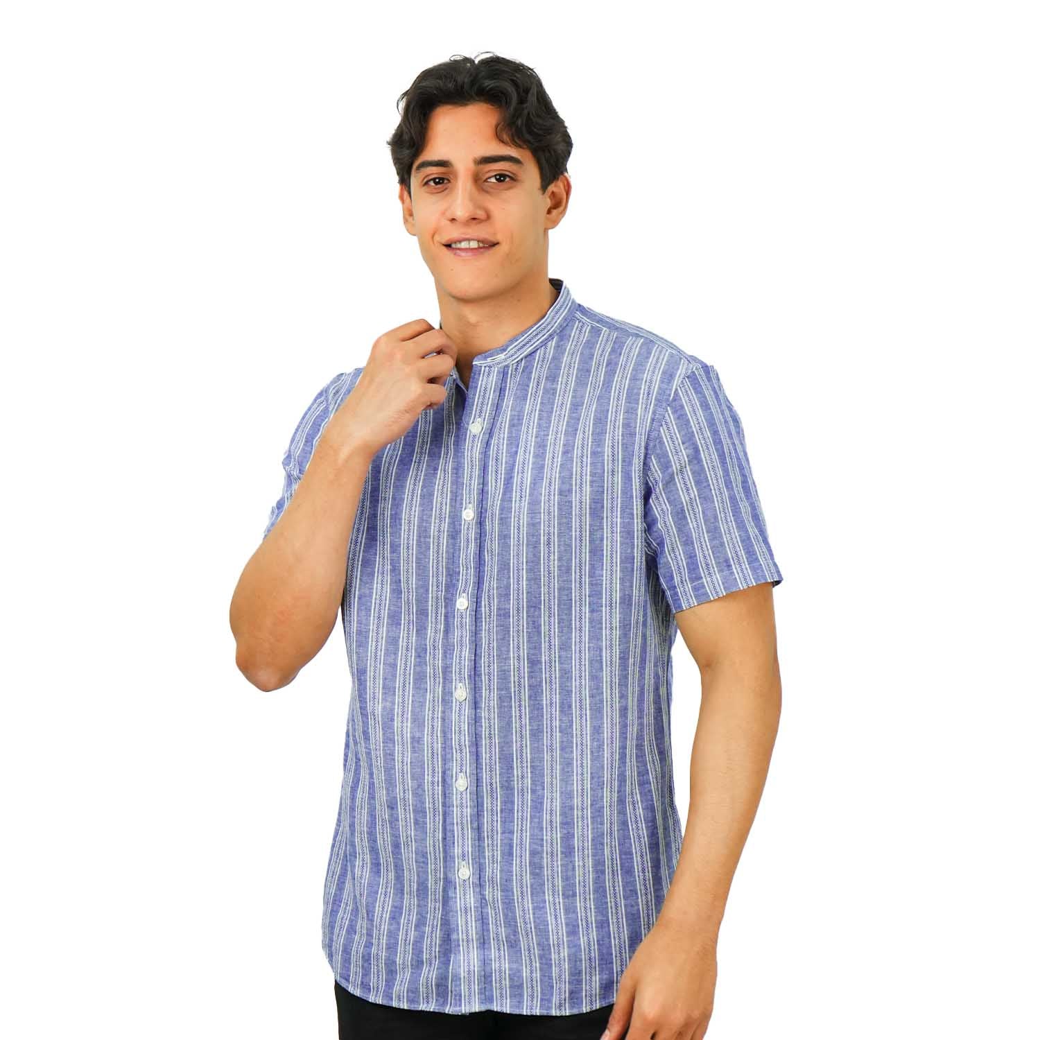 Men's Linen Cotton Poplin Band Collar Shirt | Slim Fit Summer Style