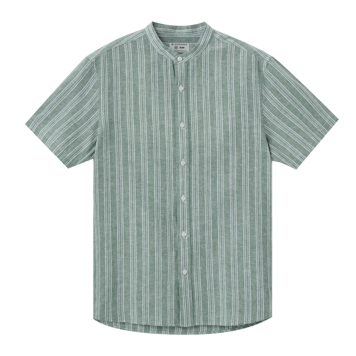 Giordano Men's Linen Cotton Poplin Band Collar Shirt | Slim Fit Summer Style-Multicolor