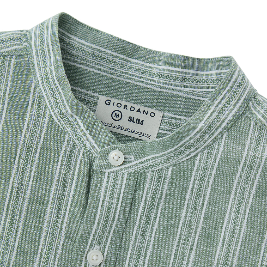 Men's Linen Cotton Poplin Band Collar Shirt | Slim Fit Summer Style