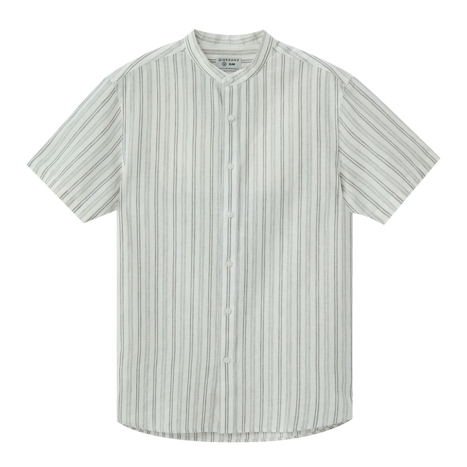 Giordano Men's Linen Cotton Poplin Band Collar Shirt | Slim Fit Summer Style-Multicolor