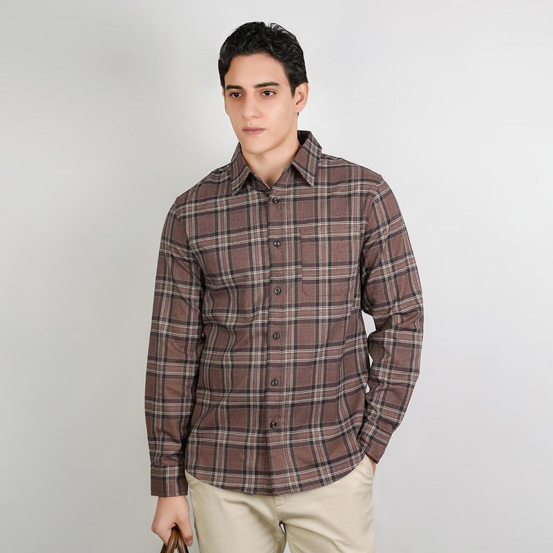 Men Slim Plaid Long Sleeve Button Shirt