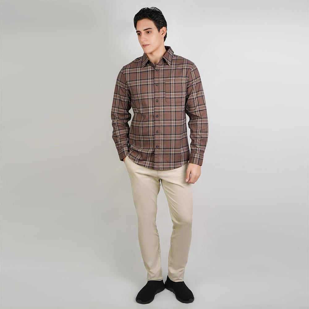 Men Slim Plaid Long Sleeve Button Shirt