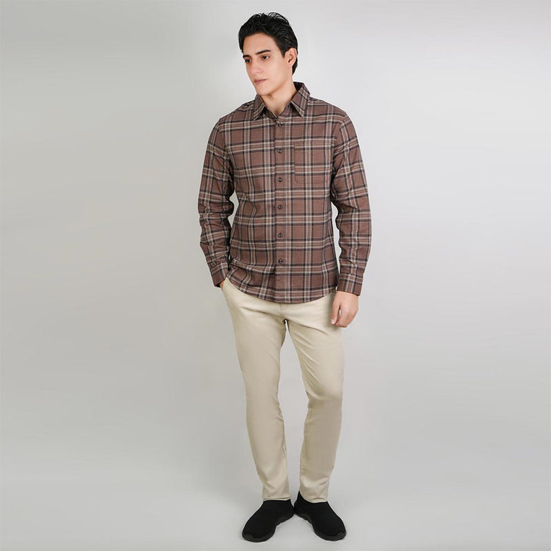 Men Slim Plaid Long Sleeve Button Shirt