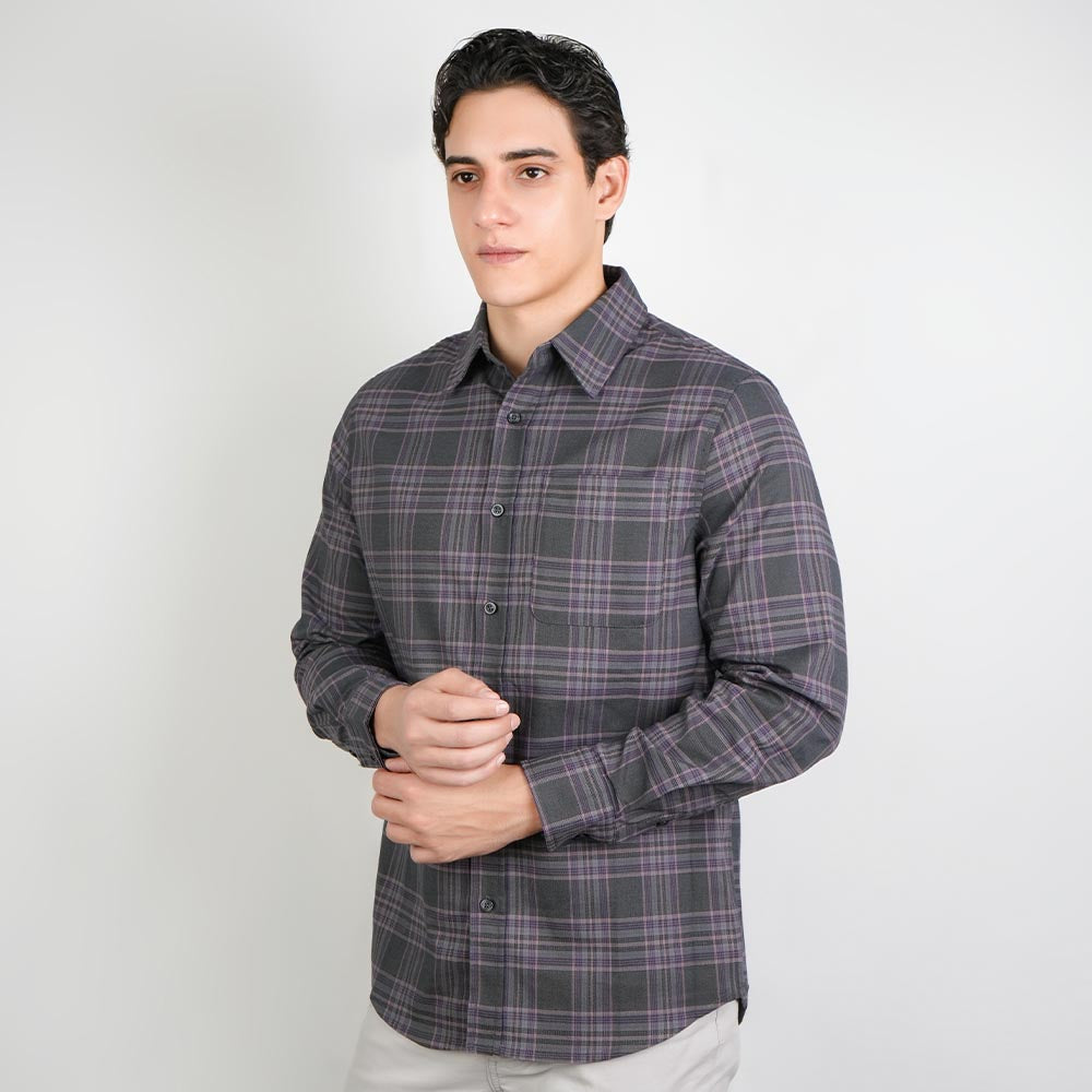 Men Slim Plaid Long Sleeve Button Shirt
