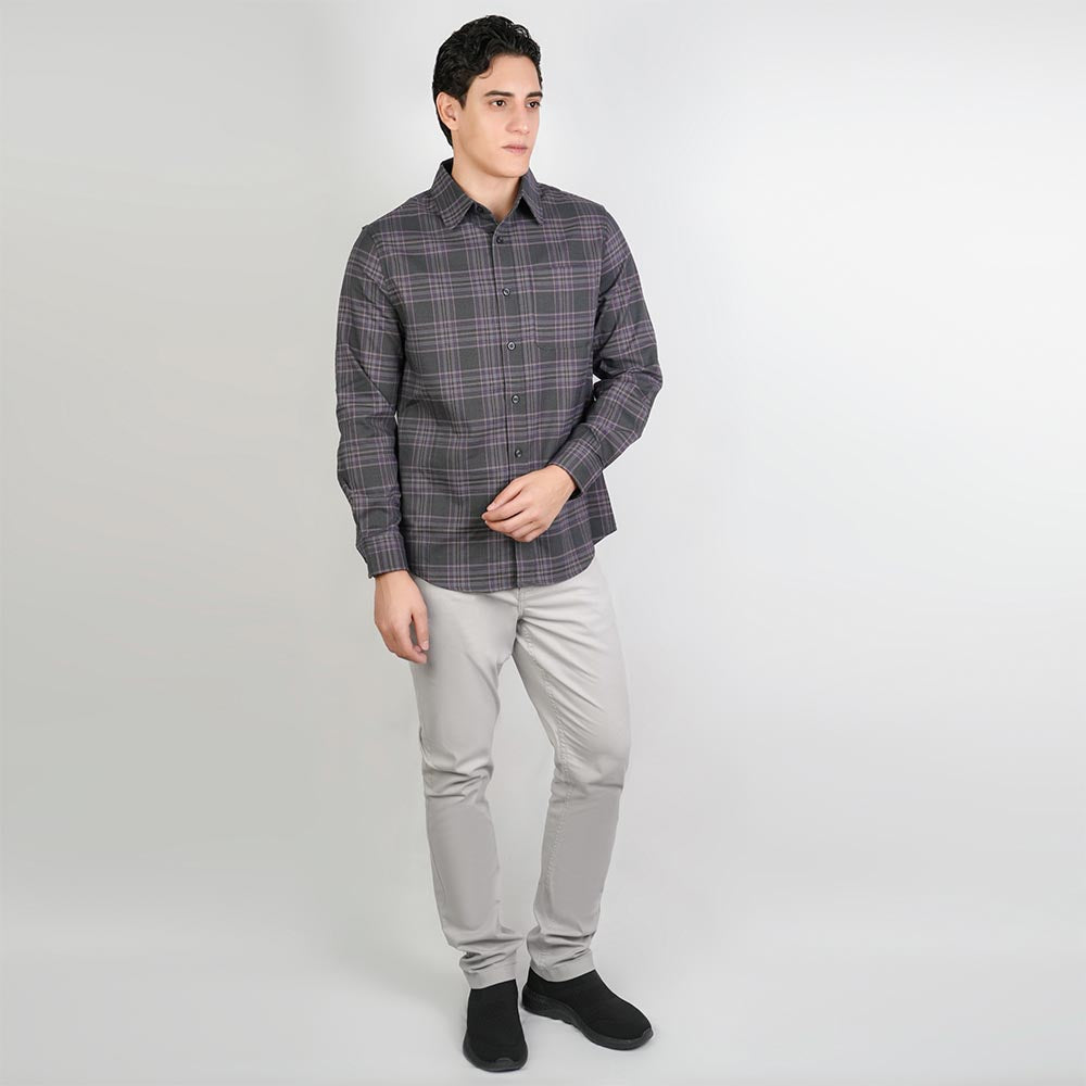 Men Slim Plaid Long Sleeve Button Shirt