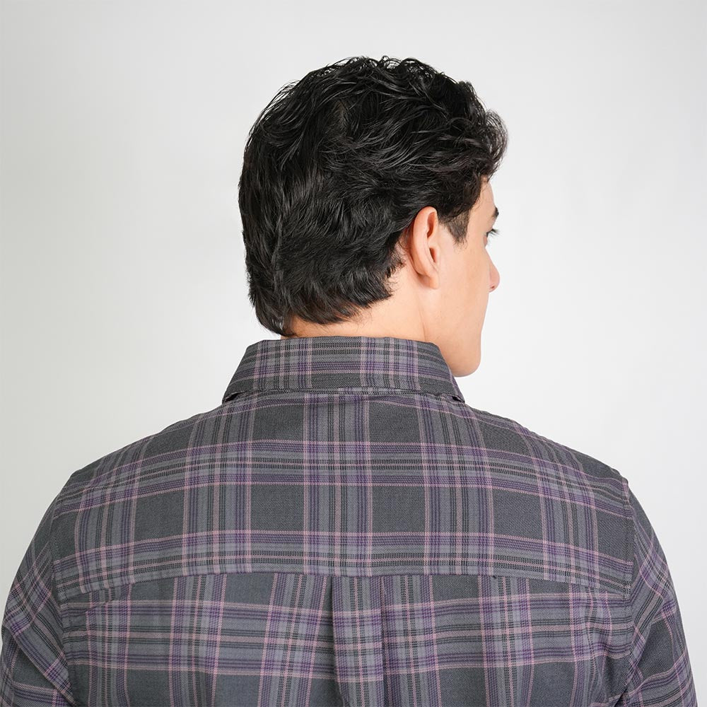 Men Slim Plaid Long Sleeve Button Shirt