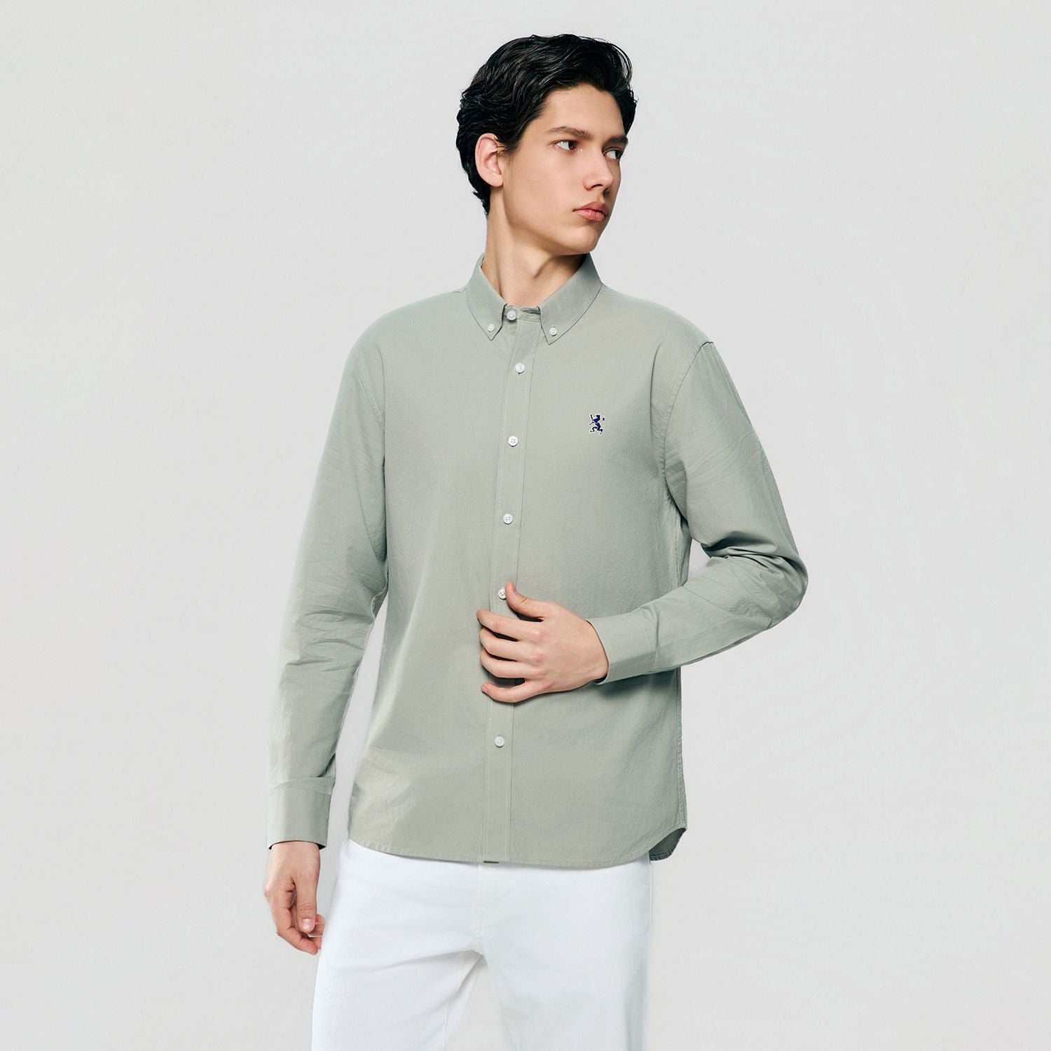Men’s Cotton Slim Oxford Shirt with Embroidery