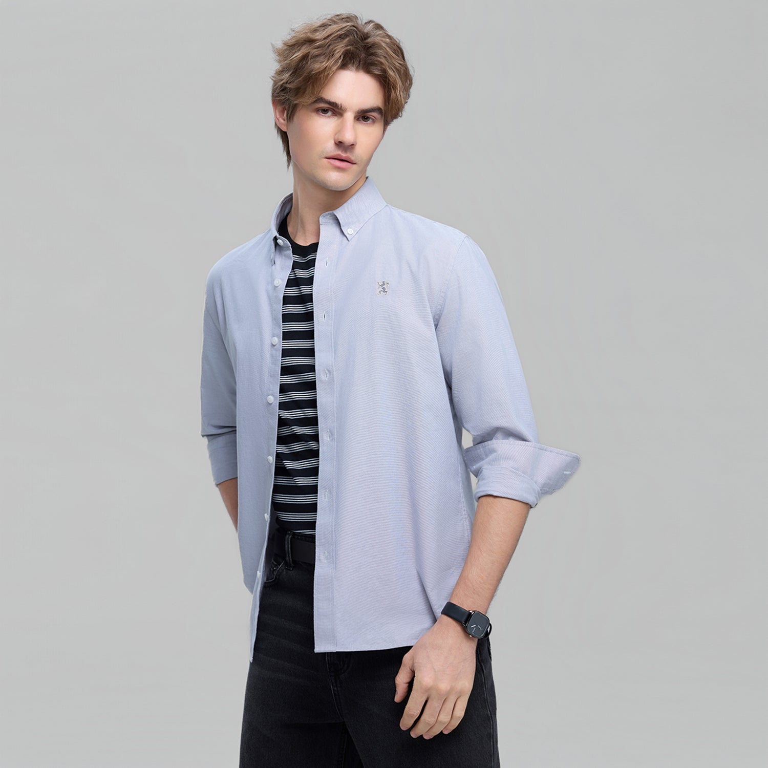 Men’s Cotton Slim Oxford Shirt with Embroidery