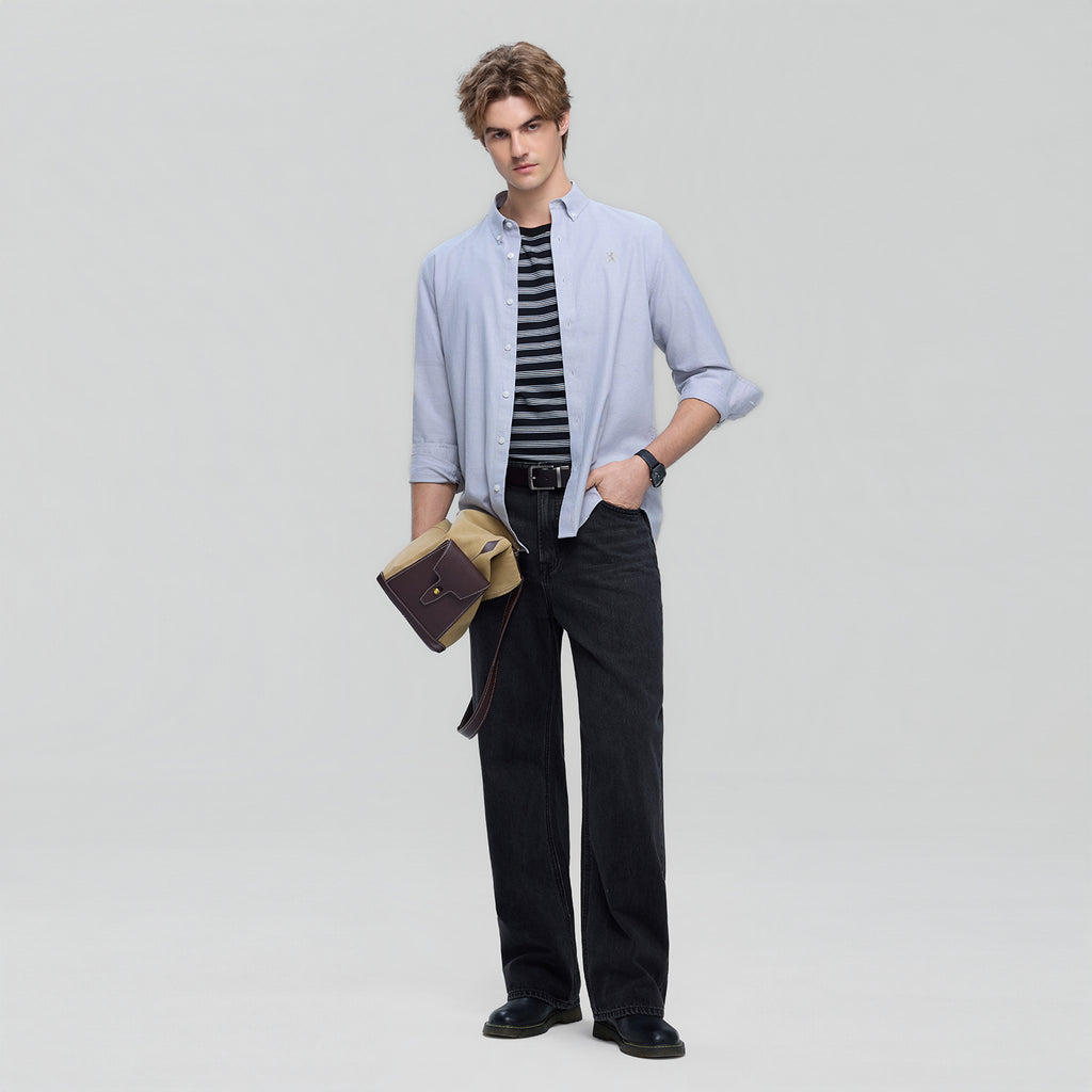 Men’s Cotton Slim Oxford Shirt with Embroidery