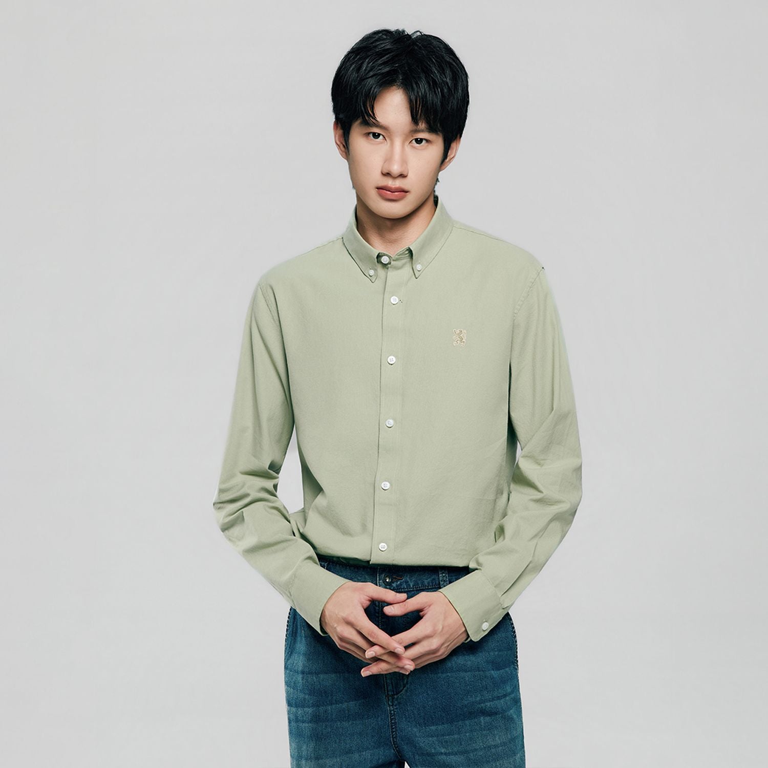 Men’s Cotton Slim Oxford Shirt with Embroidery