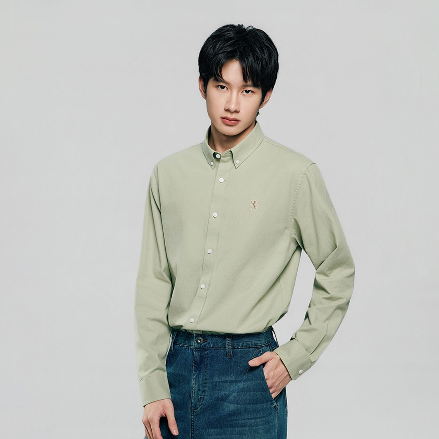 Men’s Cotton Slim Oxford Shirt with Embroidery