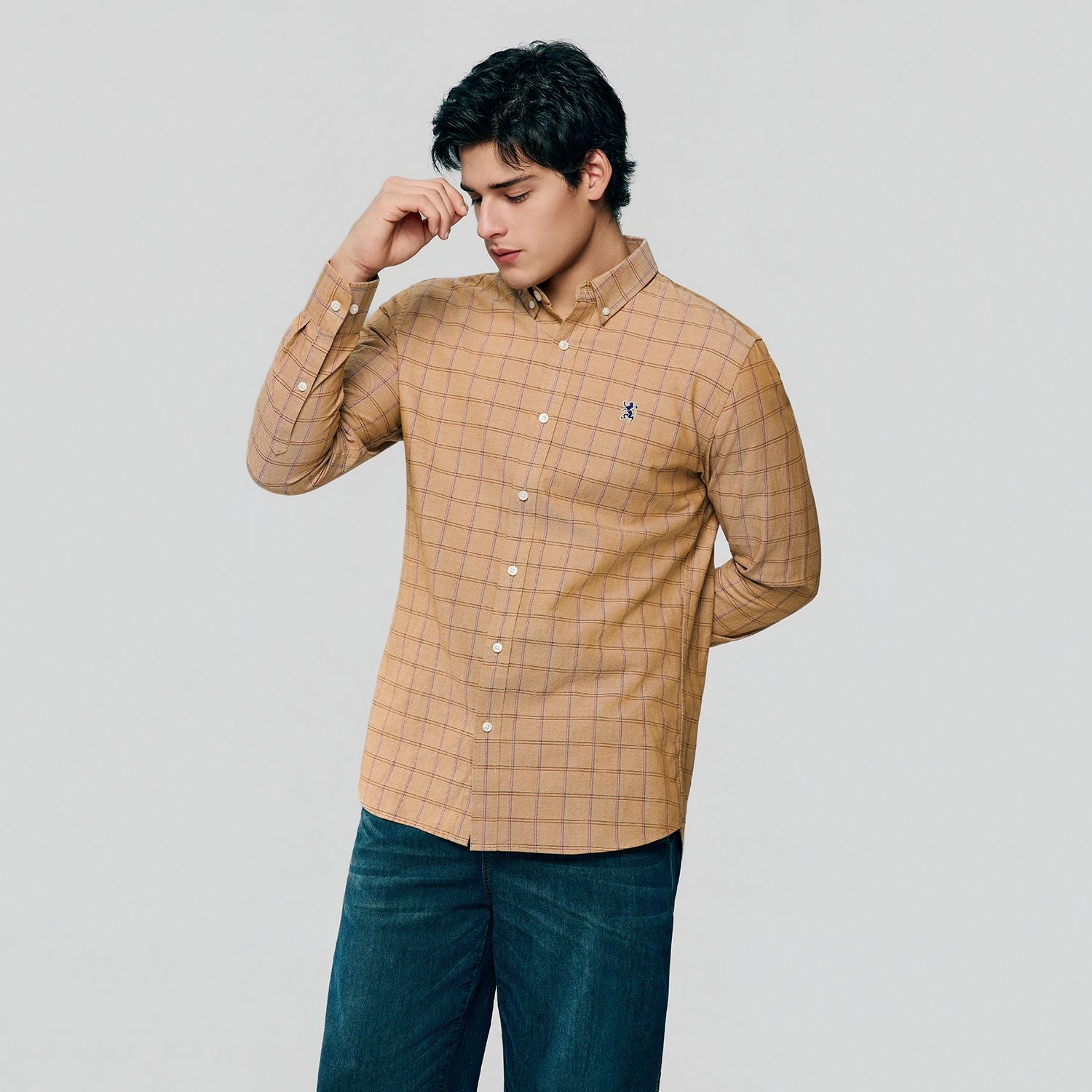 Men’s Cotton Slim Oxford Shirt with Embroidery