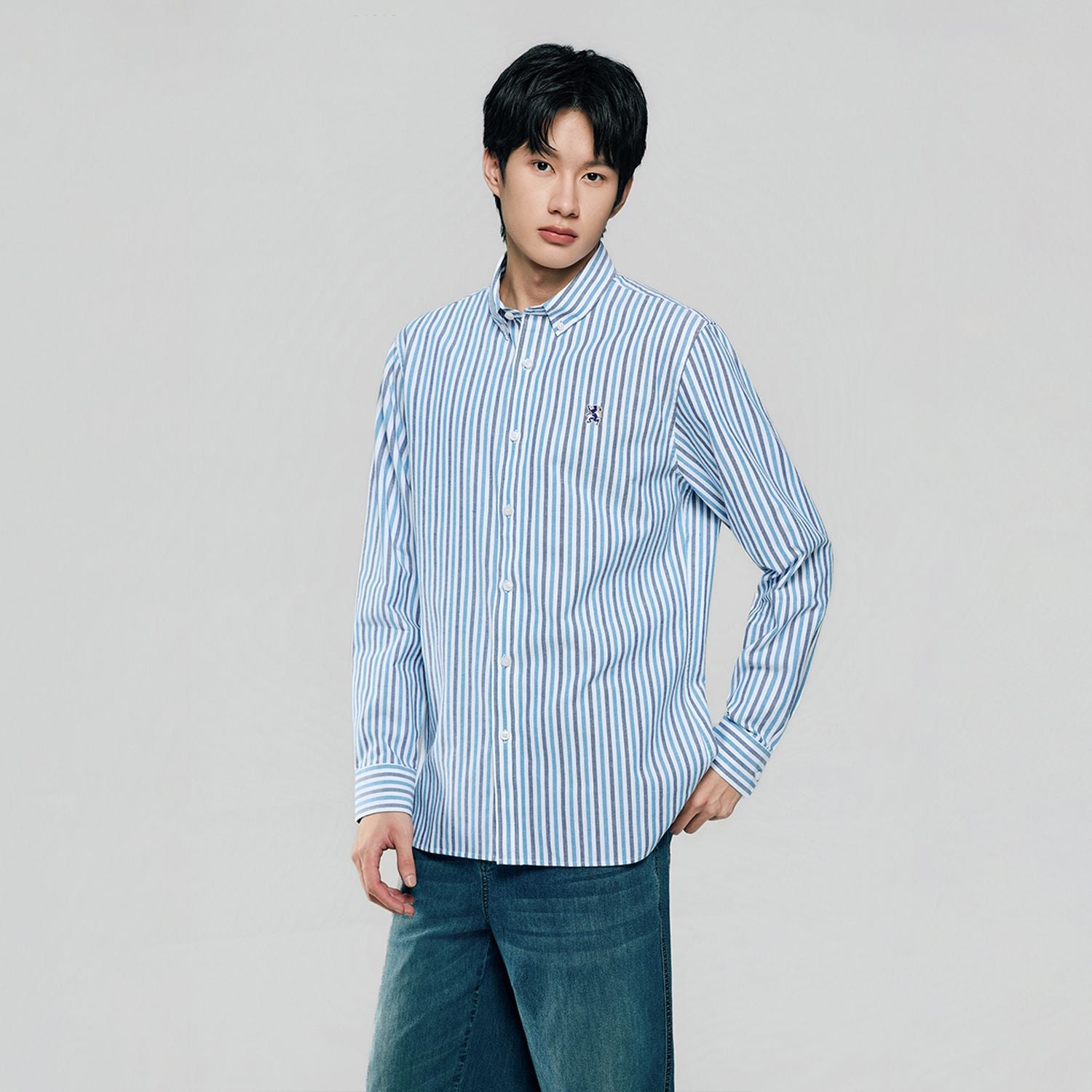 Men’s Cotton Slim Oxford Shirt with Embroidery