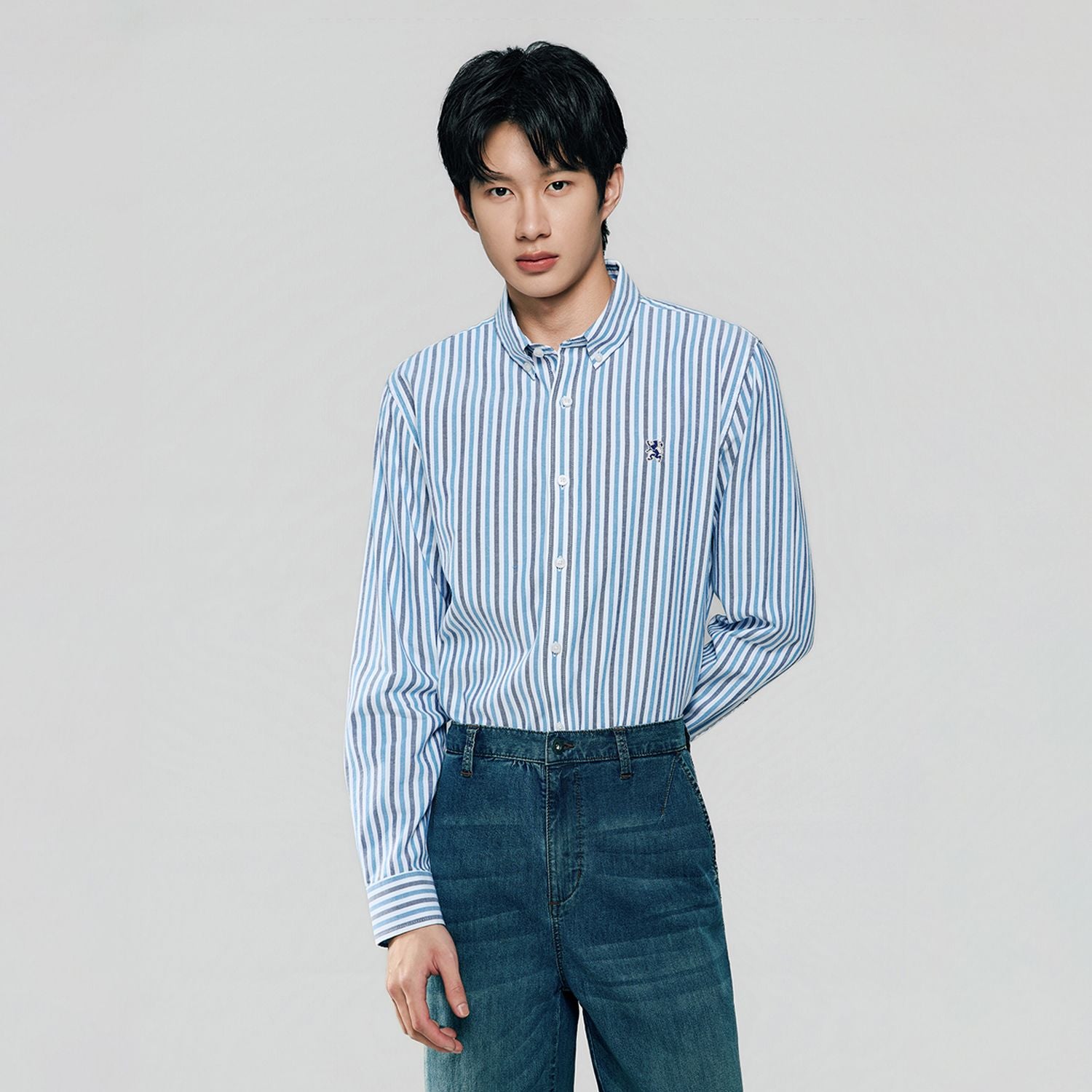 Men’s Cotton Slim Oxford Shirt with Embroidery