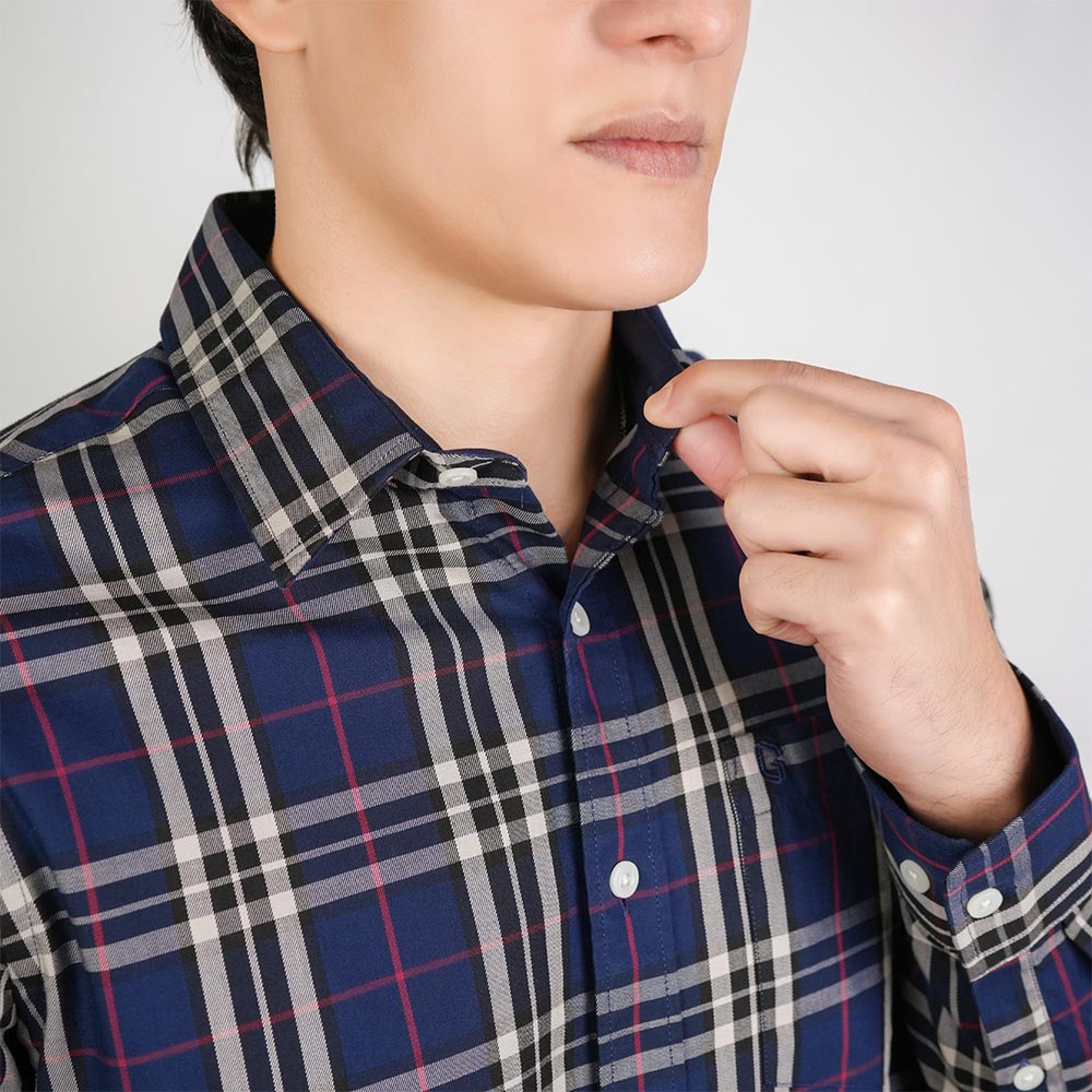 Men's Washed Cotton Band Collar Shirt