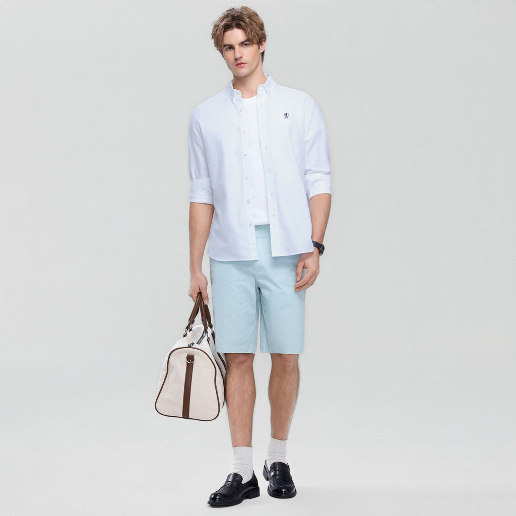 Men Slim Cotton Embroidered Oxford Shirt