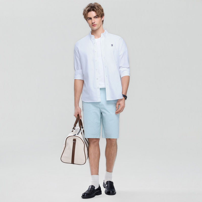 Men Slim Cotton Embroidered Oxford Shirt