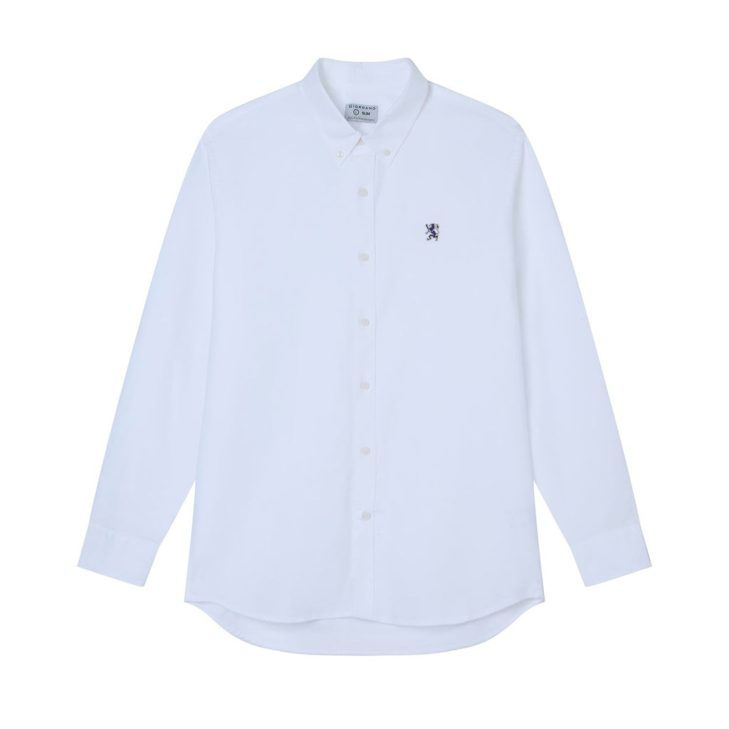 Men Slim Cotton Embroidered Oxford Shirt
