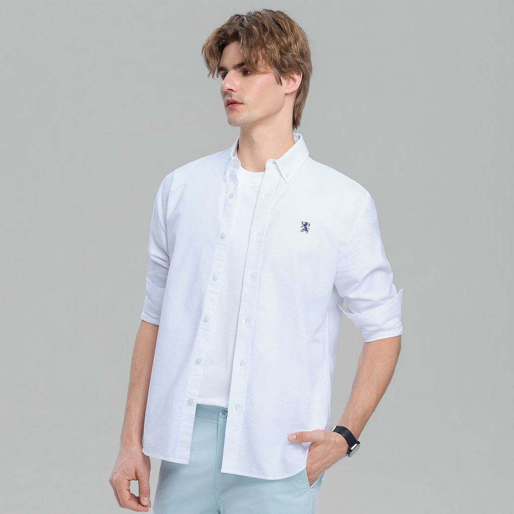 Men Slim Cotton Embroidered Oxford Shirt